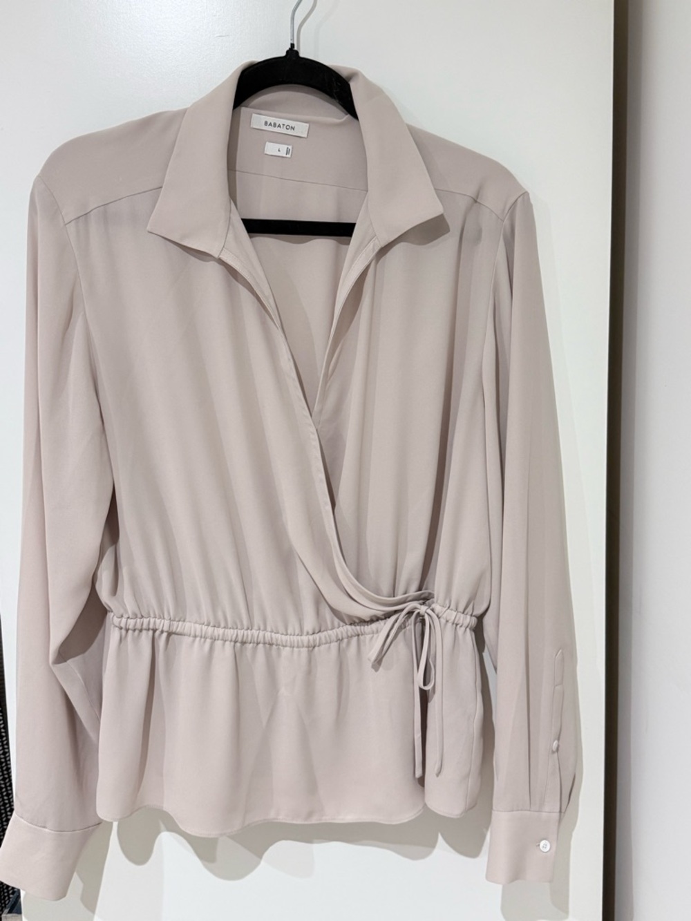 Babaton Draped Wrap Blouse in Pale Beige